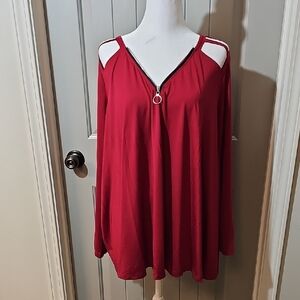 Rosegal Red Cold Shoulder Blouse with Zipper